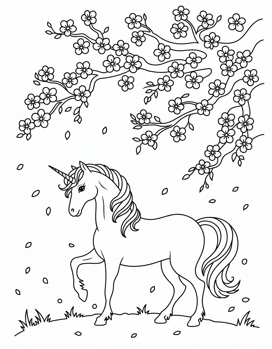 Unicorn with Cherry Blossoms